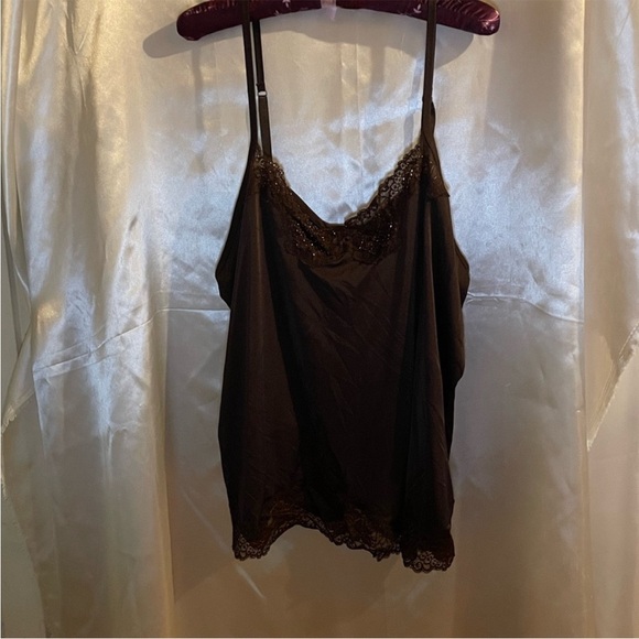 Lane Bryant Sophisticated Beaded Brown Lace Trim Cami Plus Size 26/28 - Picture 3 of 7